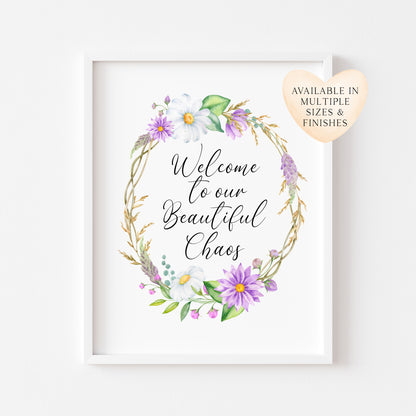 Floral Heart Wreath Print Welcome to our Home unframed Wall art poster print
