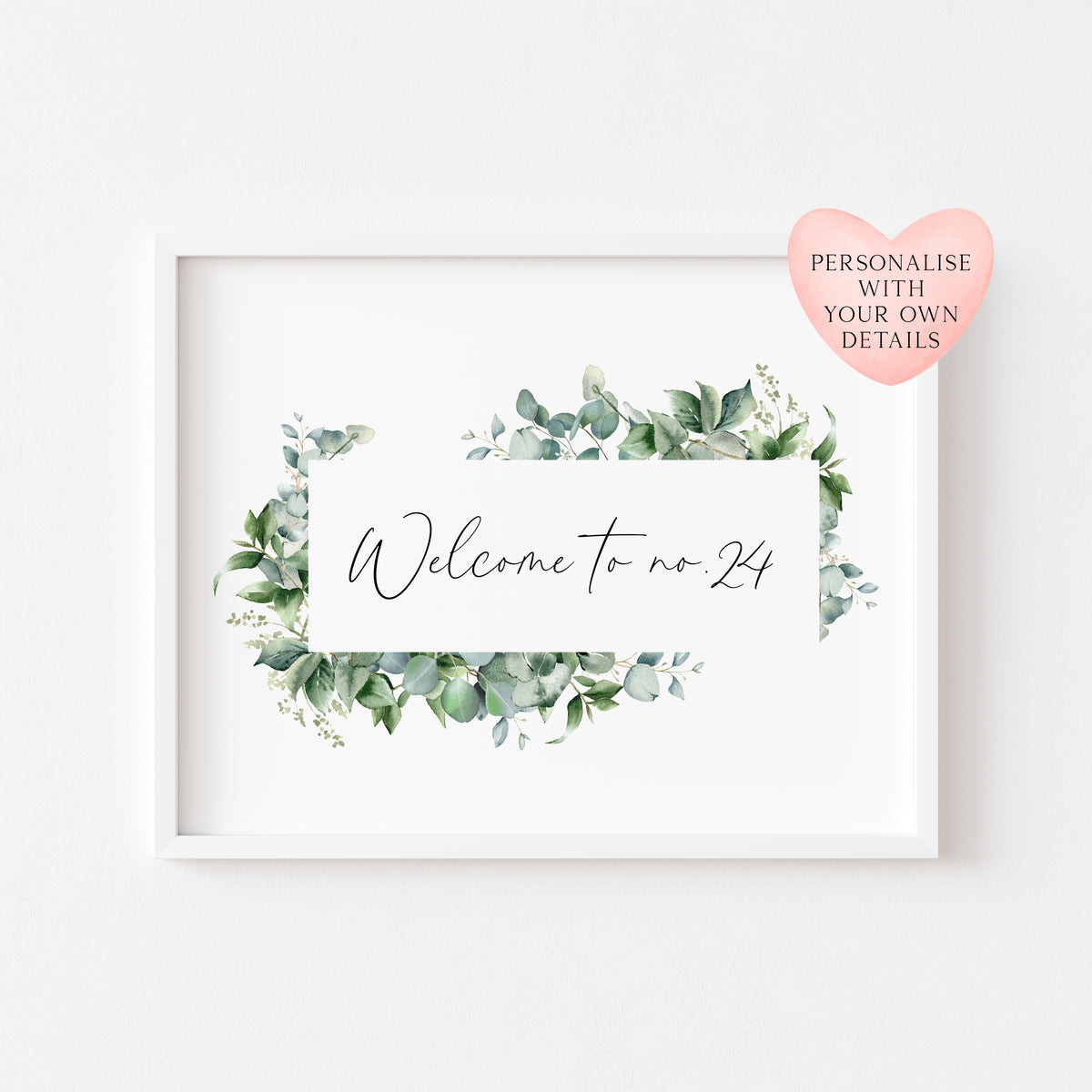 Personalised Welcome to No. green watercolour eucalyptus home unframed wall art poster print