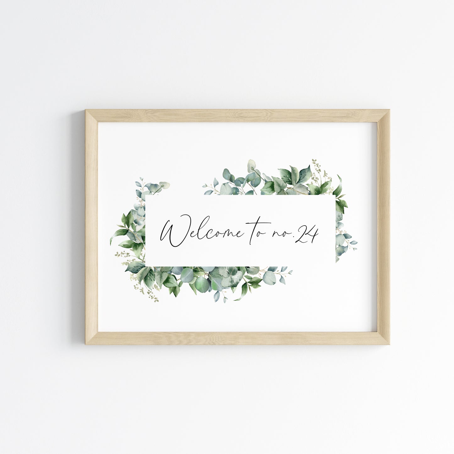 Personalised Welcome to No. green watercolour eucalyptus home unframed wall art poster print