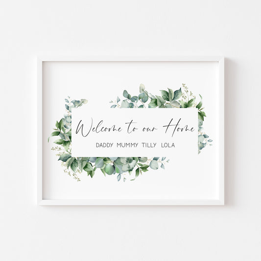Personalised Family welcome eucalyptus wreath Custom Home unframed Wall Art