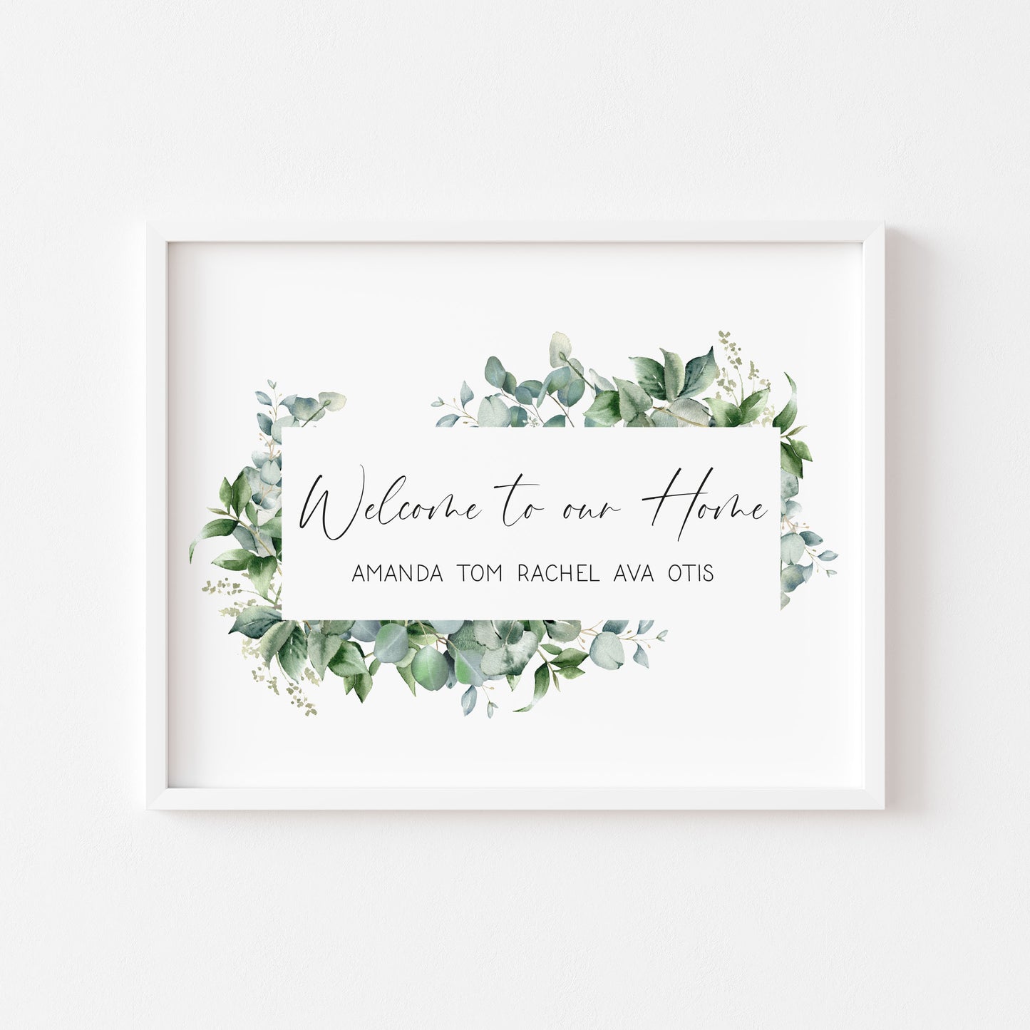 Personalised Family welcome eucalyptus wreath Custom Home unframed Wall Art