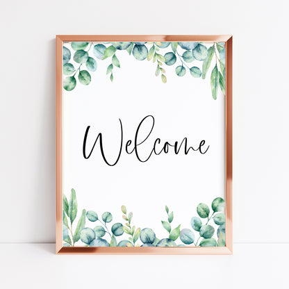 Welcome eucalyptus border watercolour home hallway unframed wall art poster print