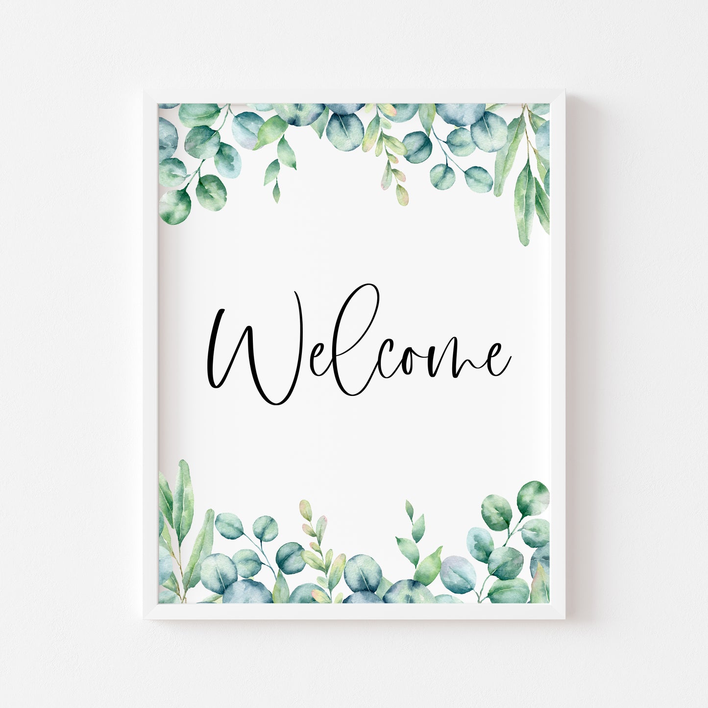 Welcome eucalyptus home print, welcome botanical floral borderless unframed wall art poster print