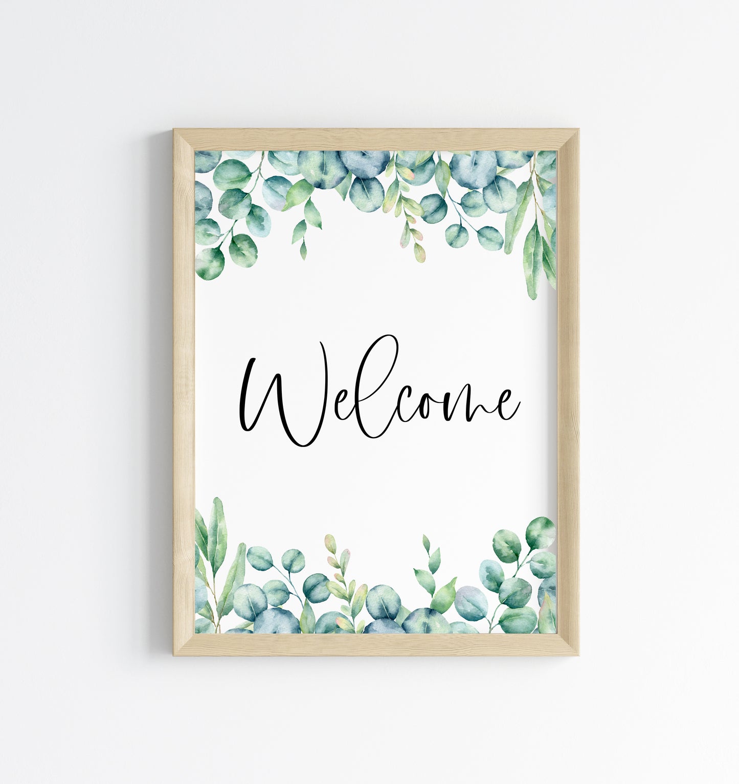 Welcome eucalyptus border watercolour home hallway unframed wall art poster print