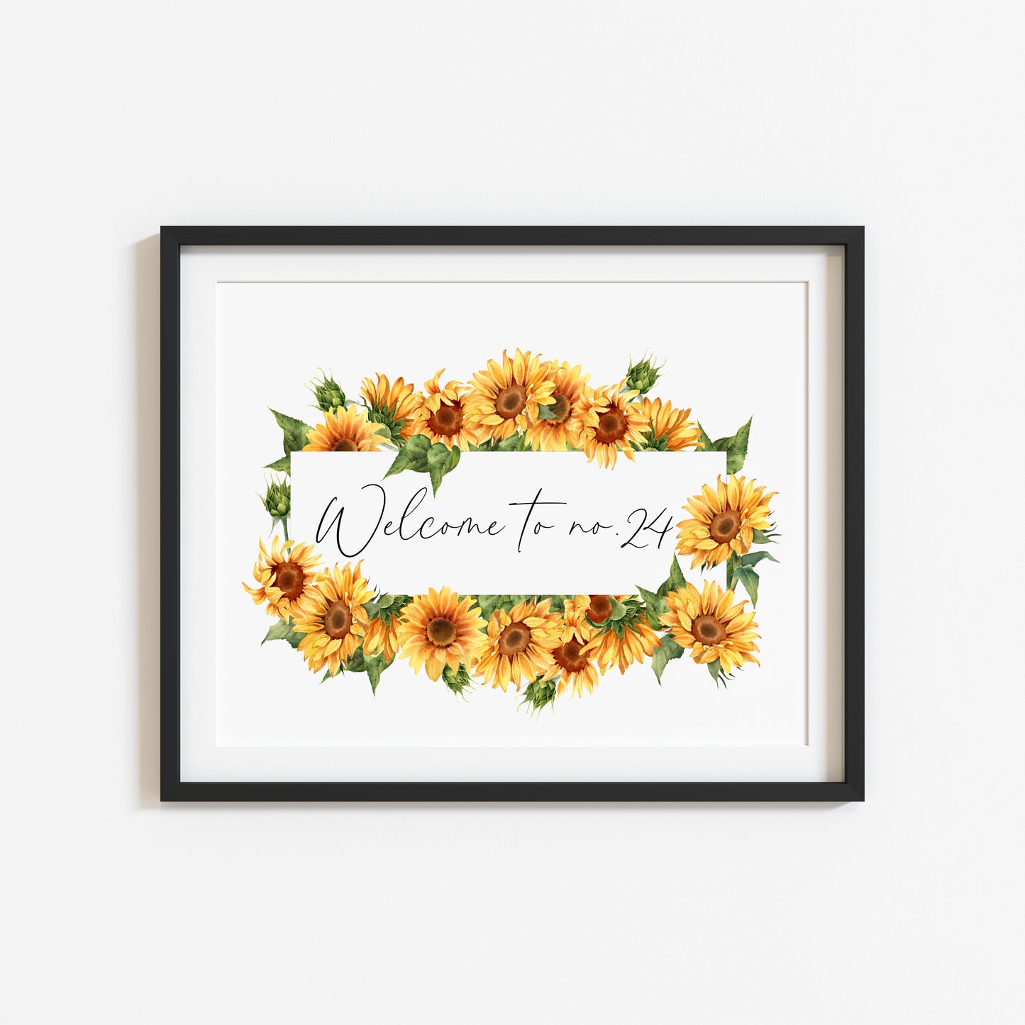 Personalised Welcome to No. green watercolour sunflower home unframed wall art poster print