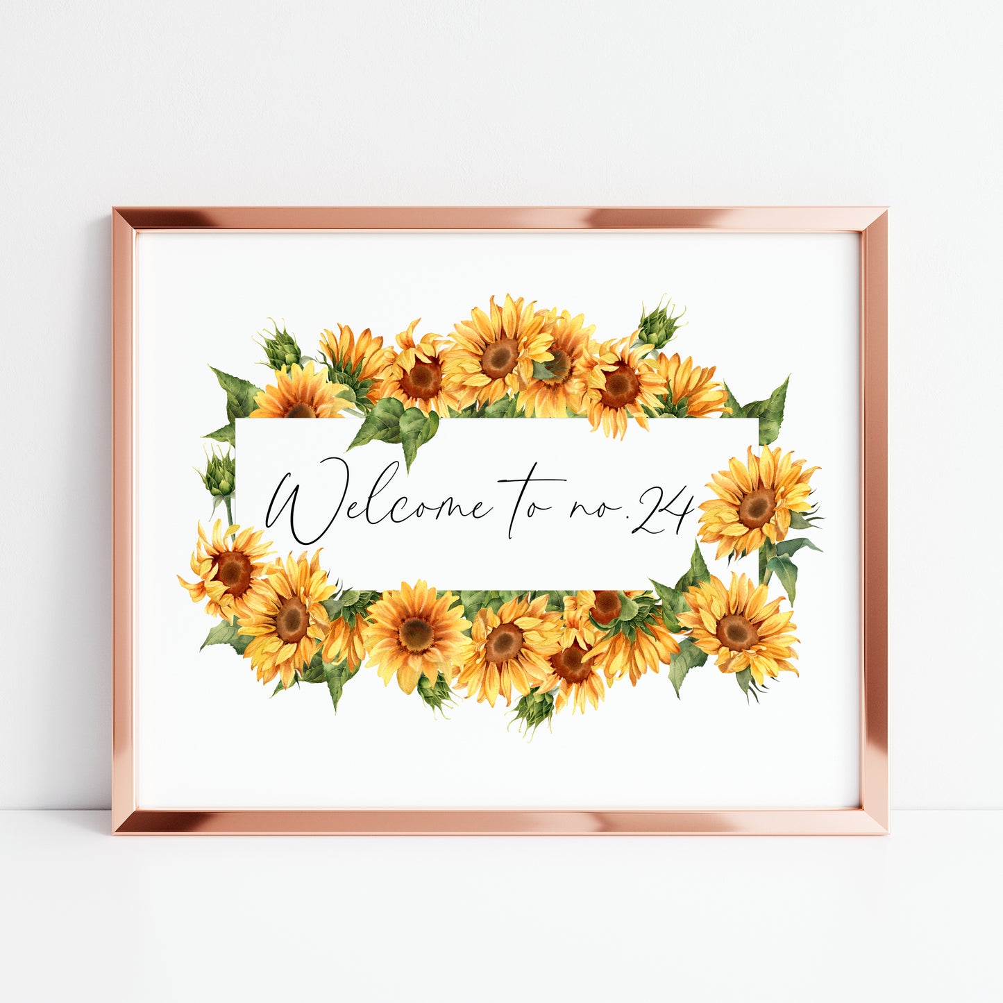 Personalised Welcome to No. green watercolour sunflower home unframed wall art poster print