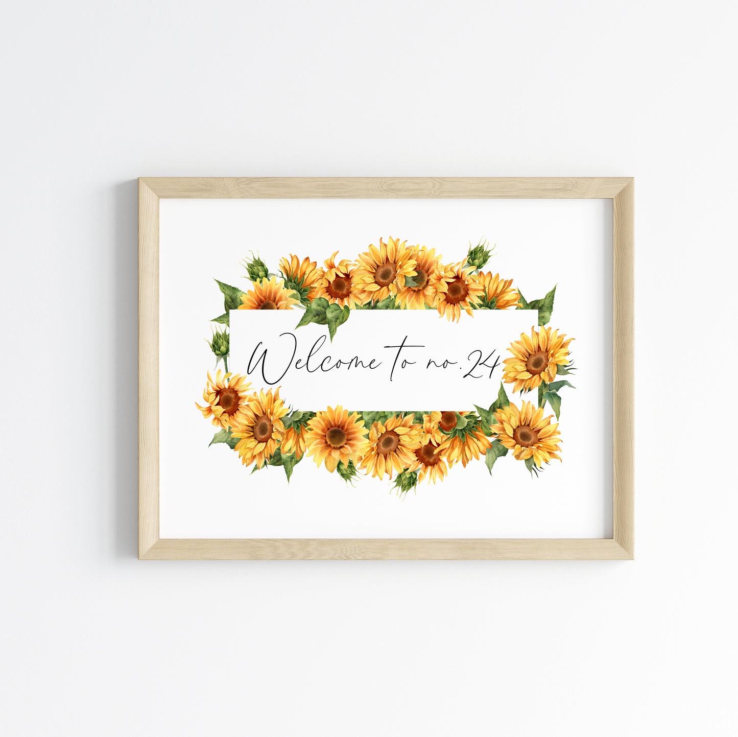 Personalised Welcome to No. green watercolour sunflower home unframed wall art poster print