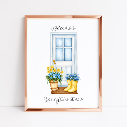 Spring Print Welcome to house door personalised Spring home unframed wall art poster