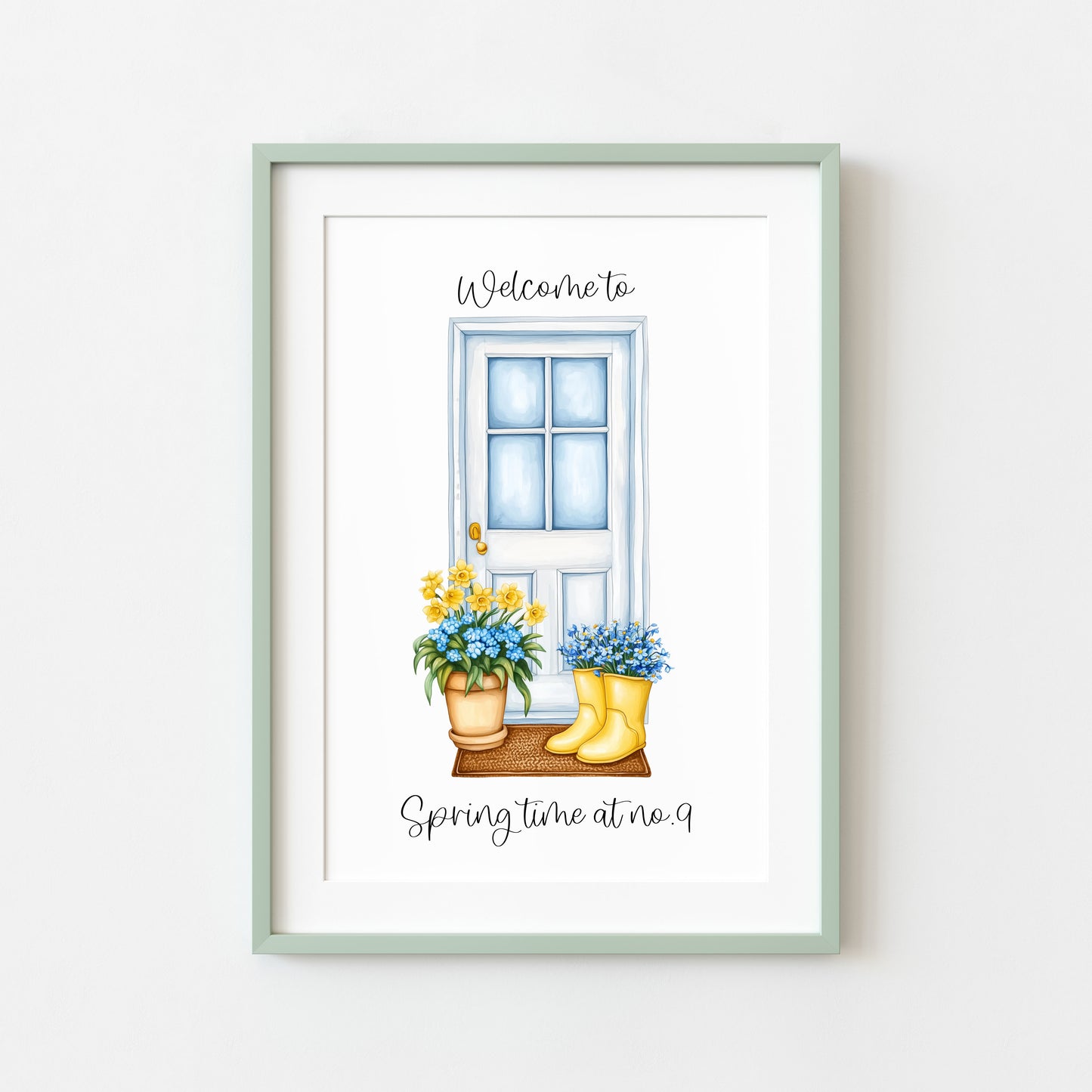 Spring Print Welcome to house door personalised Spring home unframed wall art poster