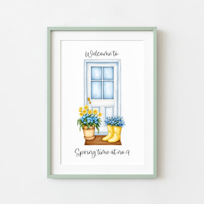 Spring Print Welcome to house door personalised Spring home unframed wall art poster