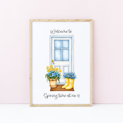 Spring Print Welcome to house door personalised Spring home unframed wall art poster