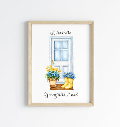 Spring Print Welcome to house door personalised Spring home unframed wall art poster