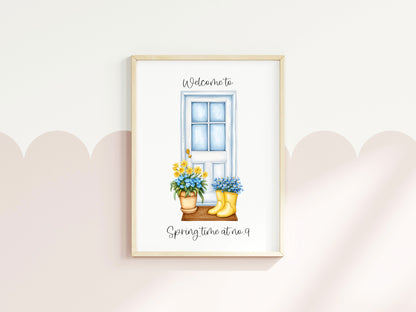 Spring Print Welcome to house door personalised Spring home unframed wall art poster