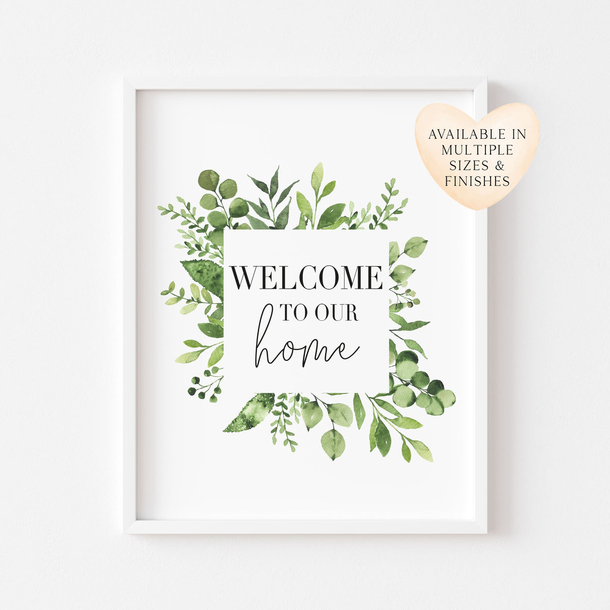 Welcome to our home green square botanical green wreath  unframed print unframed wall art poster print