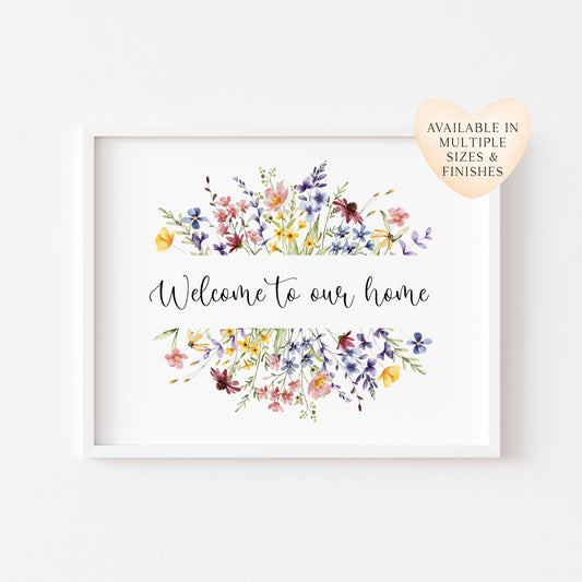 Welcome to our home floral wildflower wreath unframed wall art poster print home decor floral home decor, home wall decor prints, home gifts