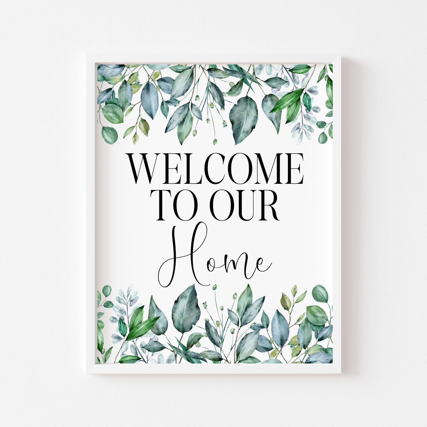 Welcome to our Home Floral Wreath Print Greenery Wall Art (unframed)
