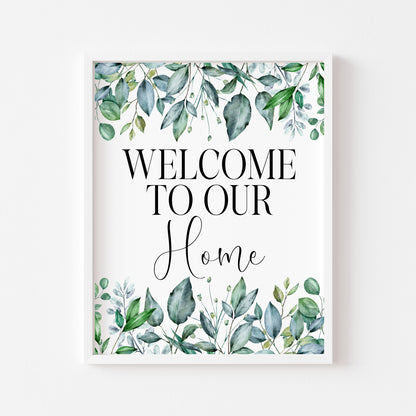 Welcome to our Home Floral Wreath Print Greenery Wall Art (unframed)