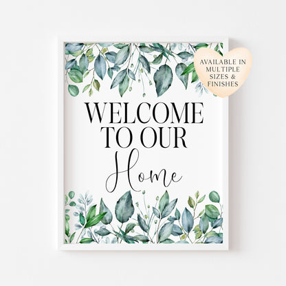 Welcome to our Home Floral Wreath Print Greenery Wall Art (unframed)