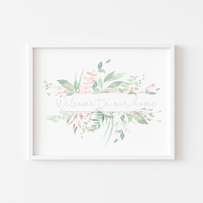 Home print Welcome to our home pink and grey landscape home bedroom unframed wall art poster print