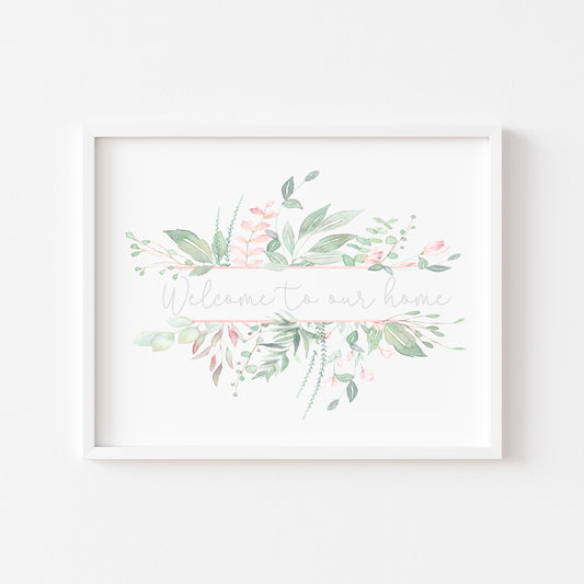 Home print Welcome to our home pink and grey landscape home bedroom unframed wall art poster print
