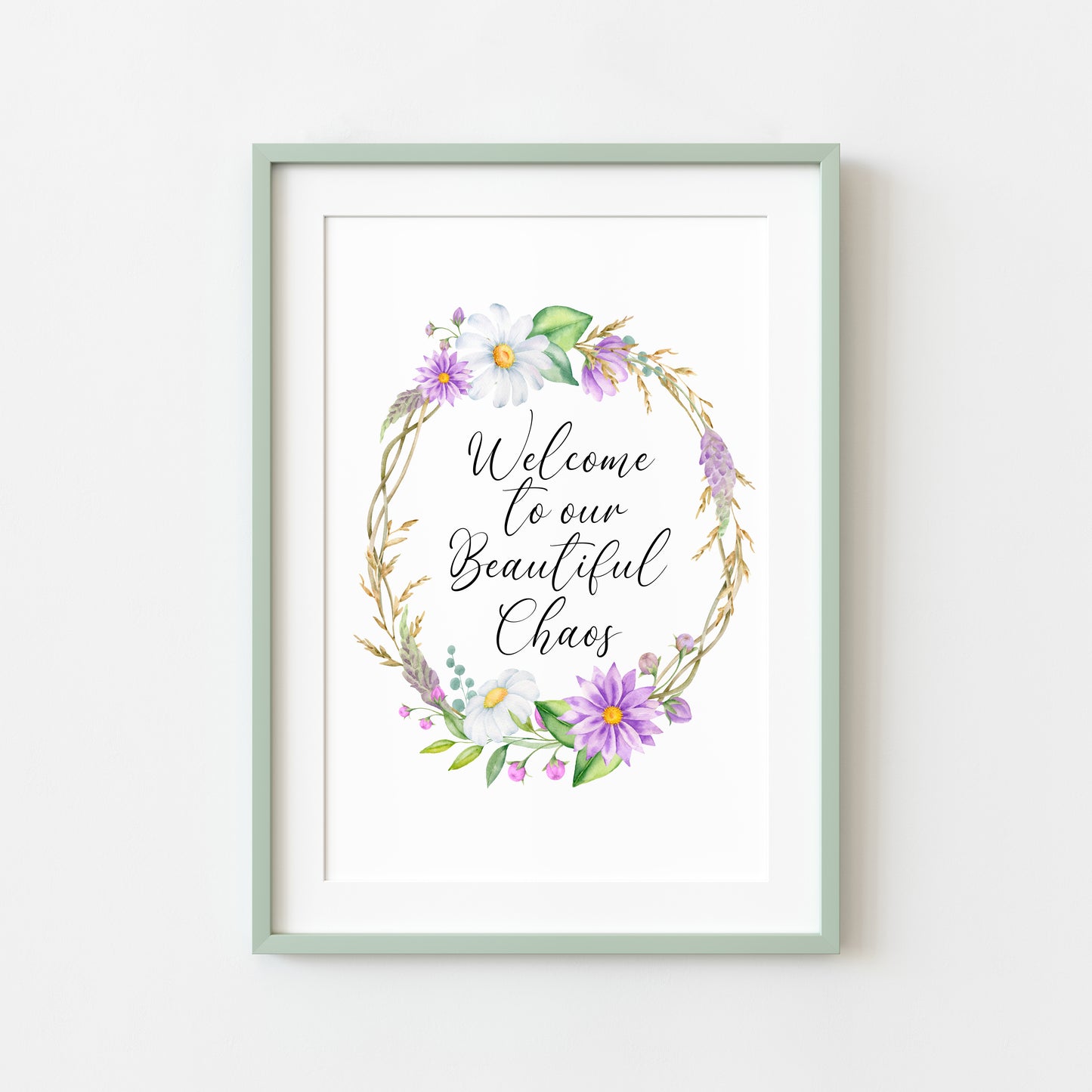Floral Heart Wreath Print Welcome to our Home unframed Wall art poster print