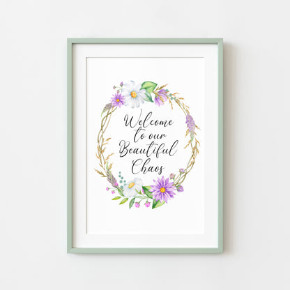 Floral Heart Wreath Print Welcome to our Home unframed Wall art poster print