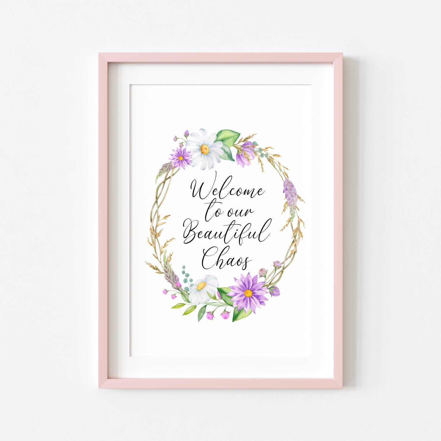 Floral Heart Wreath Print Welcome to our Home unframed Wall art poster print