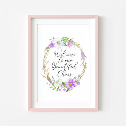 Floral Heart Wreath Print Welcome to our Home unframed Wall art poster print