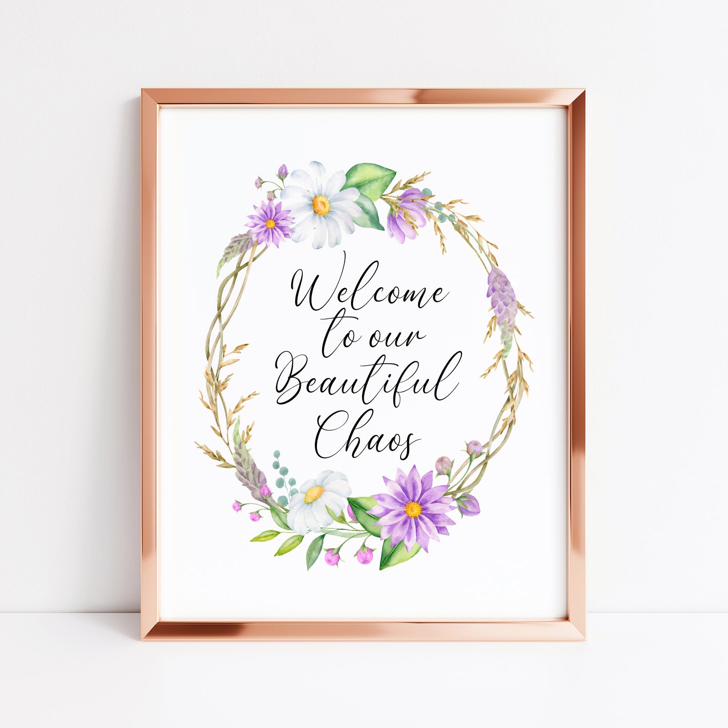 Floral Heart Wreath Print Welcome to our Home unframed Wall art poster print