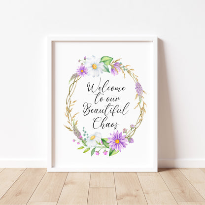 Floral Heart Wreath Print Welcome to our Home unframed Wall art poster print