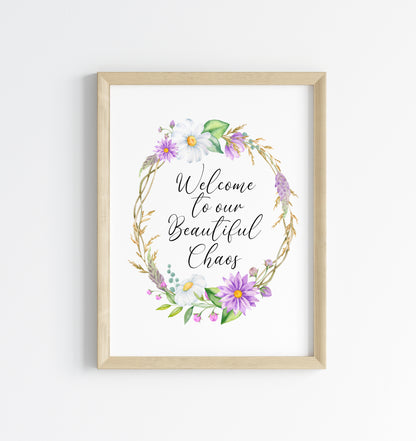 Floral Heart Wreath Print Welcome to our Home unframed Wall art poster print