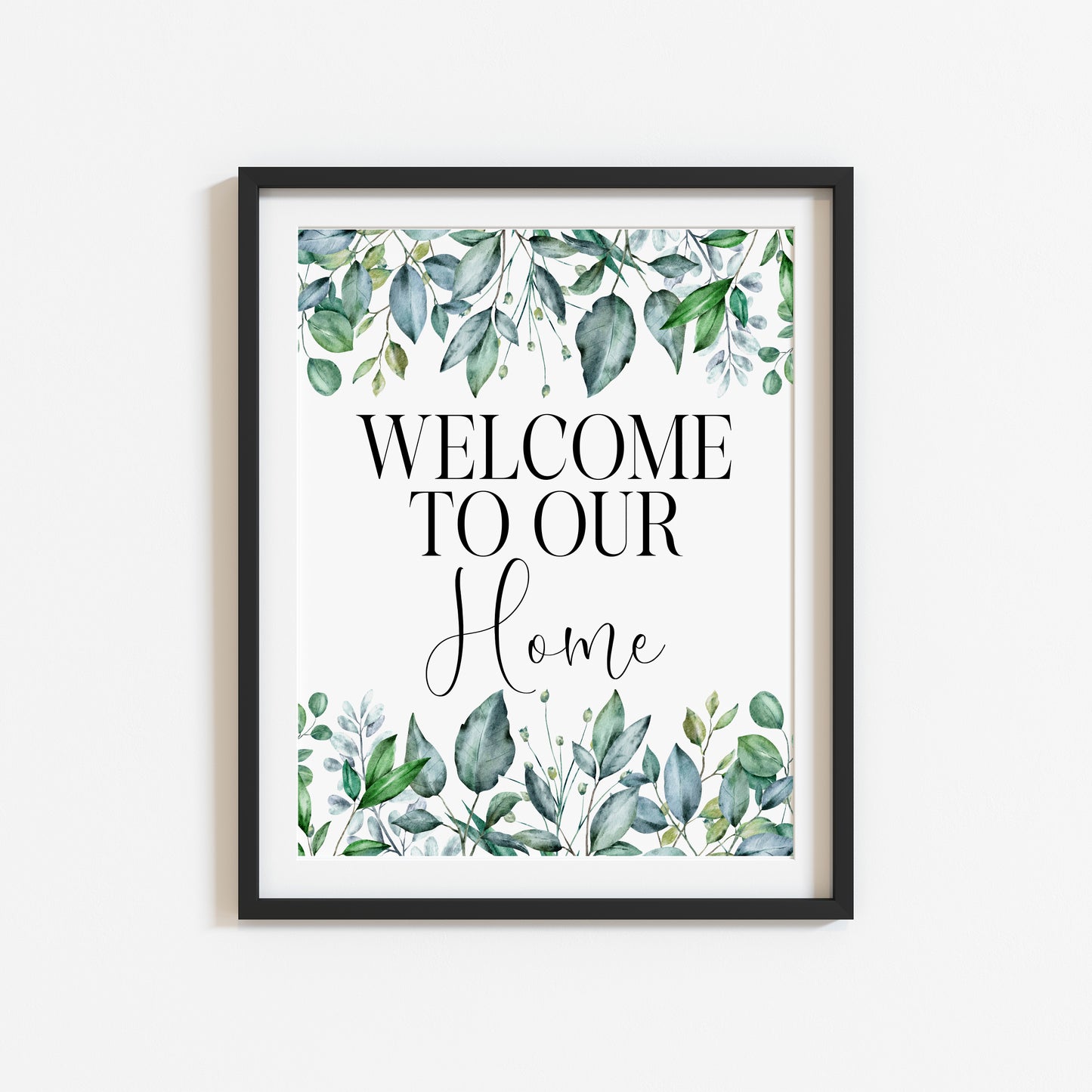 Welcome to our Home Floral Wreath Print Greenery Wall Art (unframed)