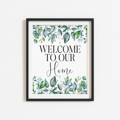 Welcome to our Home Floral Wreath Print Greenery Wall Art (unframed)