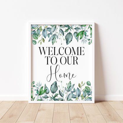 Welcome to our Home Floral Wreath Print Greenery Wall Art (unframed)