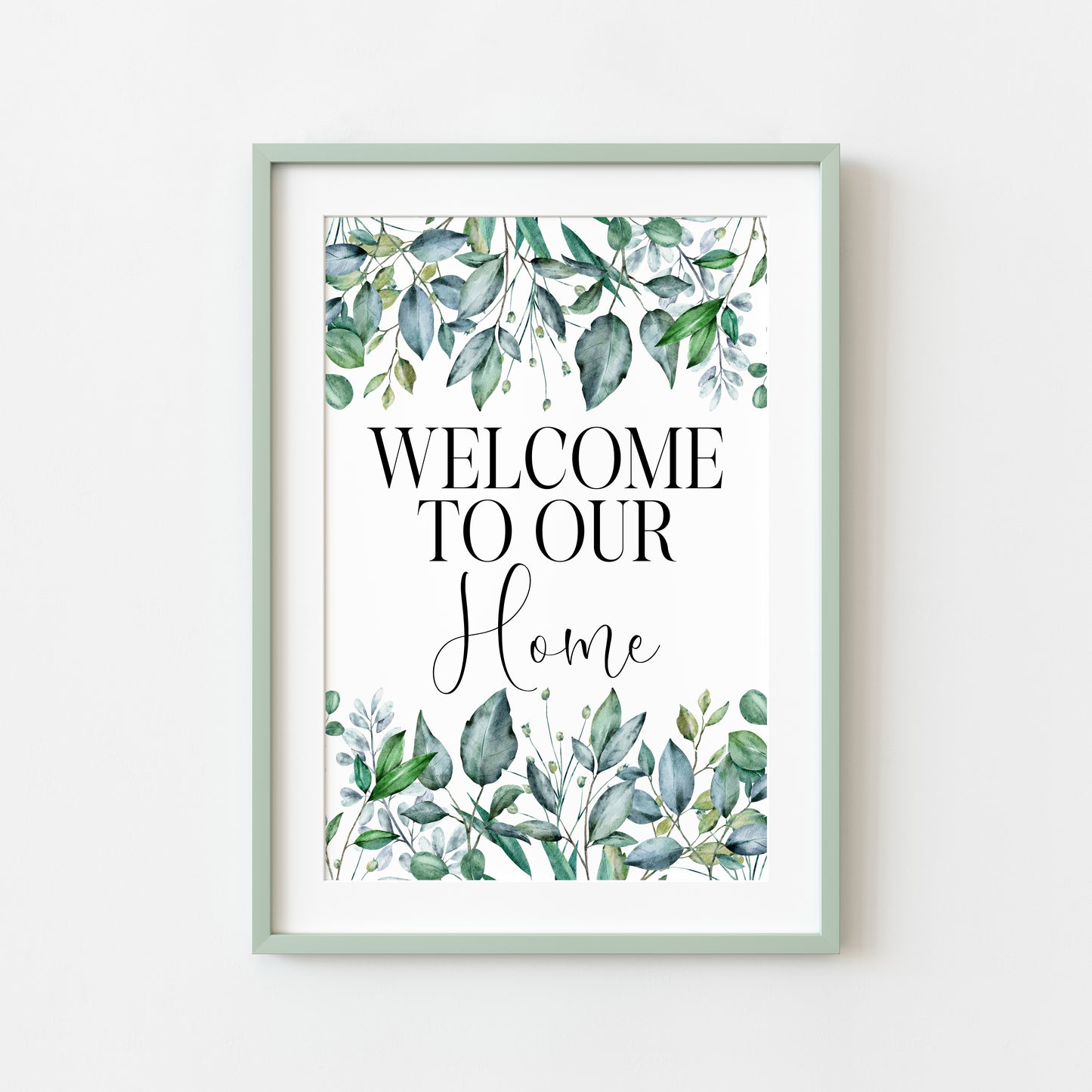 Welcome to our Home Floral Wreath Print Greenery Wall Art (unframed)