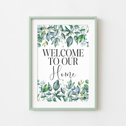 Welcome to our Home Floral Wreath Print Greenery Wall Art (unframed)