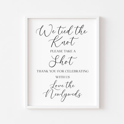 Tied the knot take a shot Wedding Sign Alcohol Bar, love the newly weds (Unframed Print)