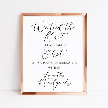 Tied the knot take a shot Wedding Sign Alcohol Bar, love the newly weds (Unframed Print)