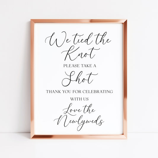 Tied the knot take a shot Wedding Sign Alcohol Bar, love the newly weds (Unframed Print)