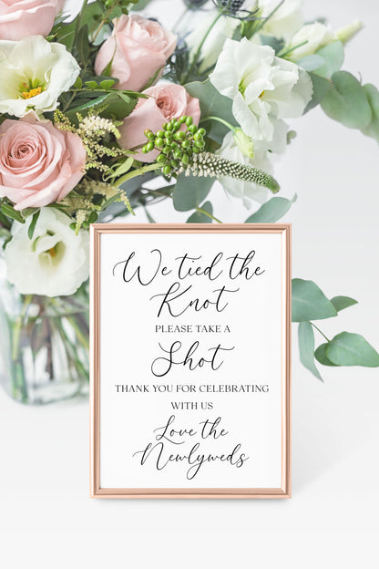 Tied the knot take a shot Wedding Sign Alcohol Bar, love the newly weds (Unframed Print)