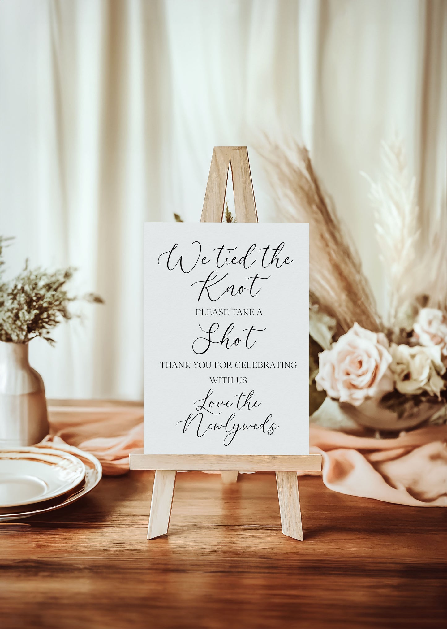 Tied the knot take a shot Wedding Sign Alcohol Bar, love the newly weds (Unframed Print)