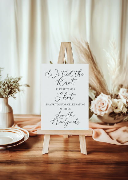 Tied the knot take a shot Wedding Sign Alcohol Bar, love the newly weds (Unframed Print)