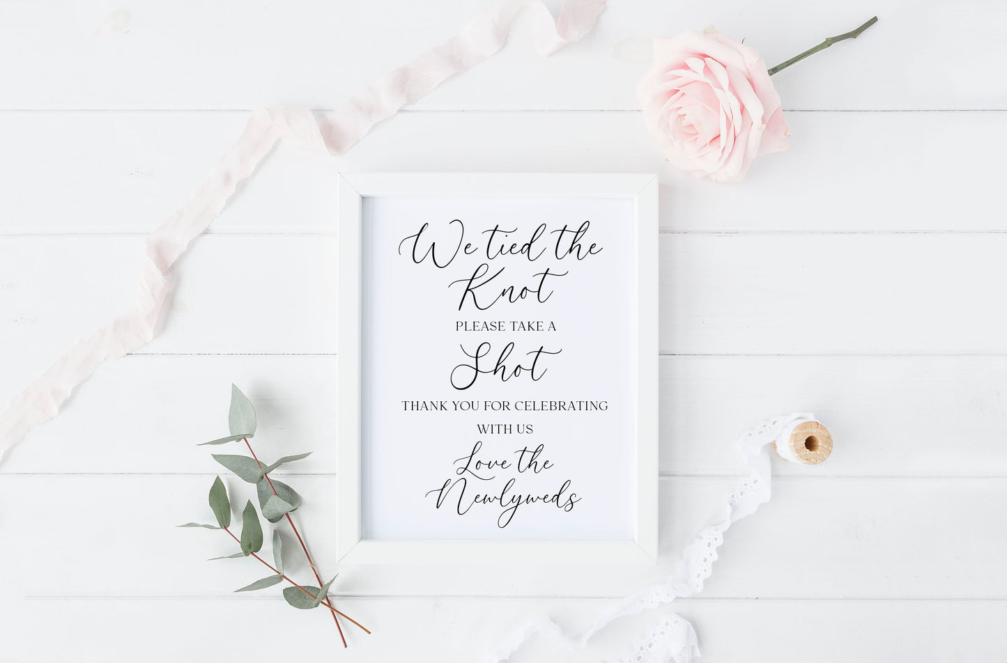 Tied the knot take a shot Wedding Sign Alcohol Bar, love the newly weds (Unframed Print)