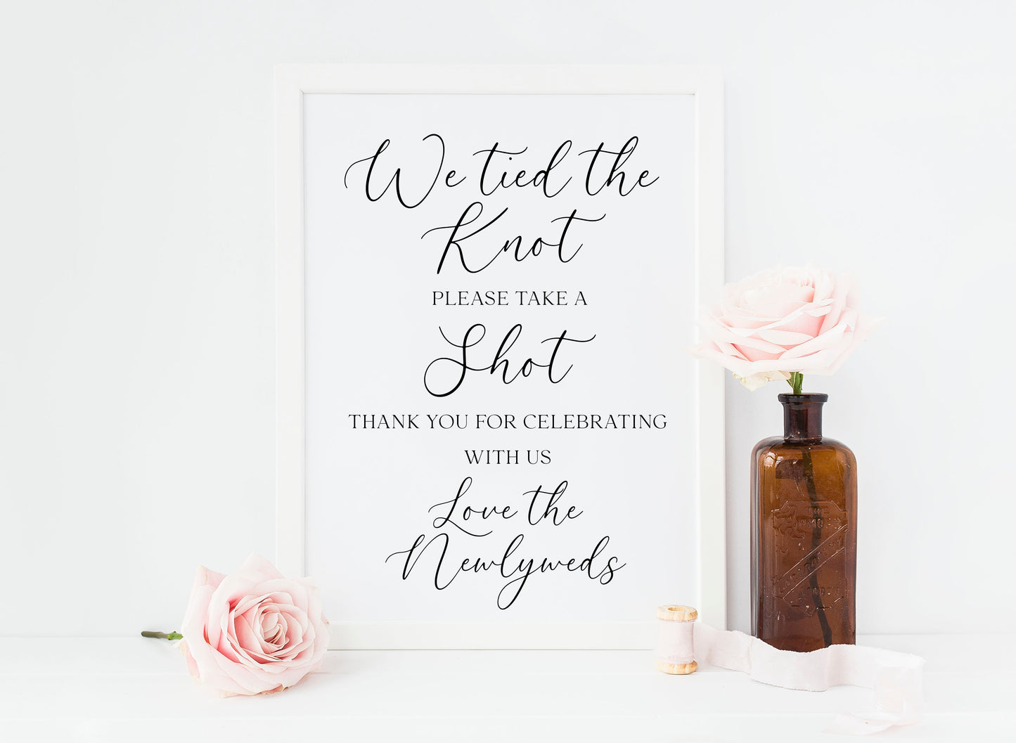 Tied the knot take a shot Wedding Sign Alcohol Bar, love the newly weds (Unframed Print)