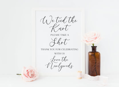 Tied the knot take a shot Wedding Sign Alcohol Bar, love the newly weds (Unframed Print)