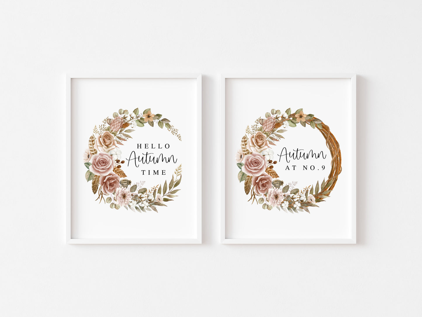 Autumn prints, set of 2 fall wreath personalised Seasonal unframed wall art posters