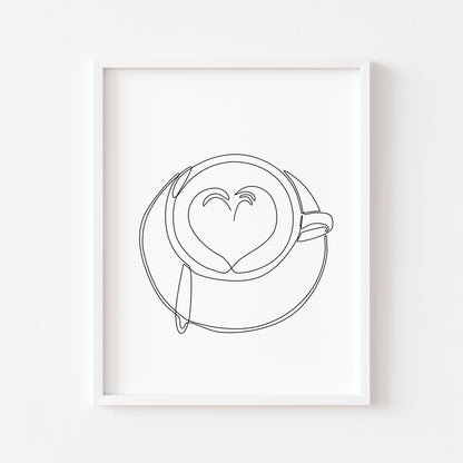 Cappuccino latte love line drawing illustration kitchen/office unframed wall art poster print