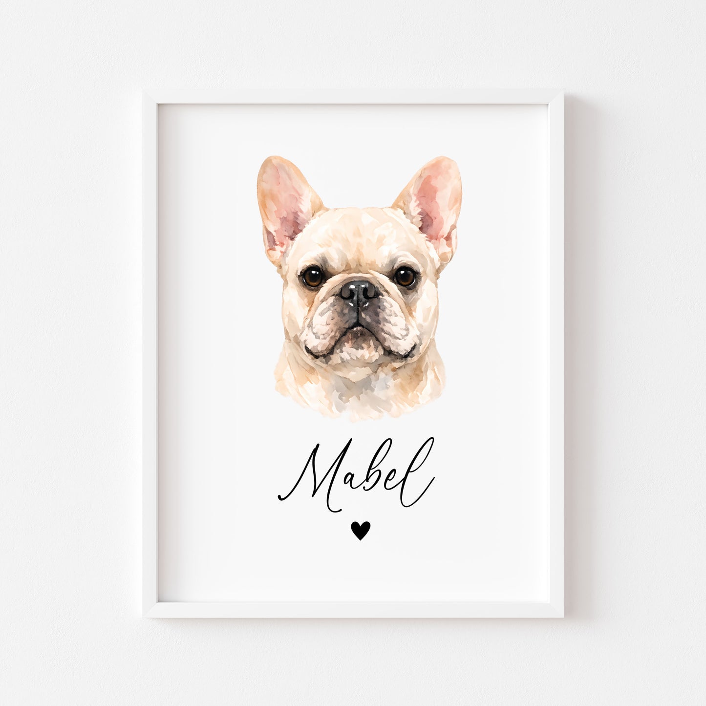Personalised French Bulldog  Print Custom Frenchie Name Pet portrait - 8 colours, unframed wall art