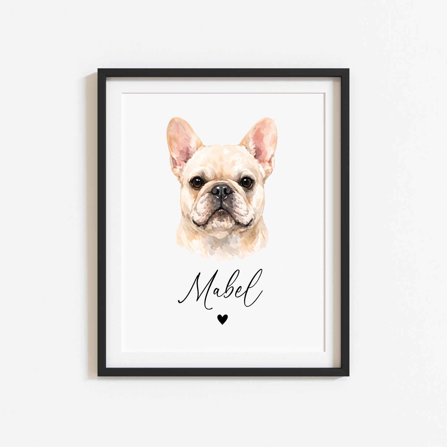 Personalised French Bulldog  Print Custom Frenchie Name Pet portrait - 8 colours, unframed wall art