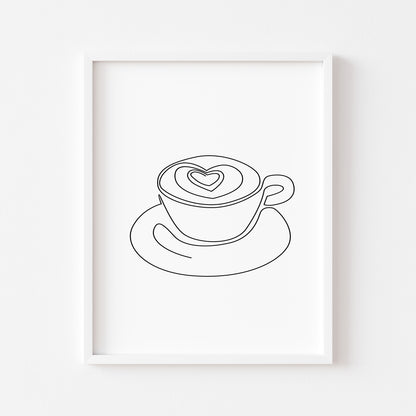 Love a latte coffee line drawing illustration kitchen/office unframed wall art poster print